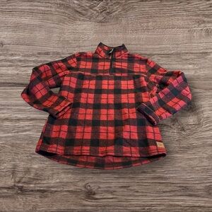 John Wayne Stock & Supply Men’s Plaid 1/4 Zip Fleece Pullover Top Red Black M